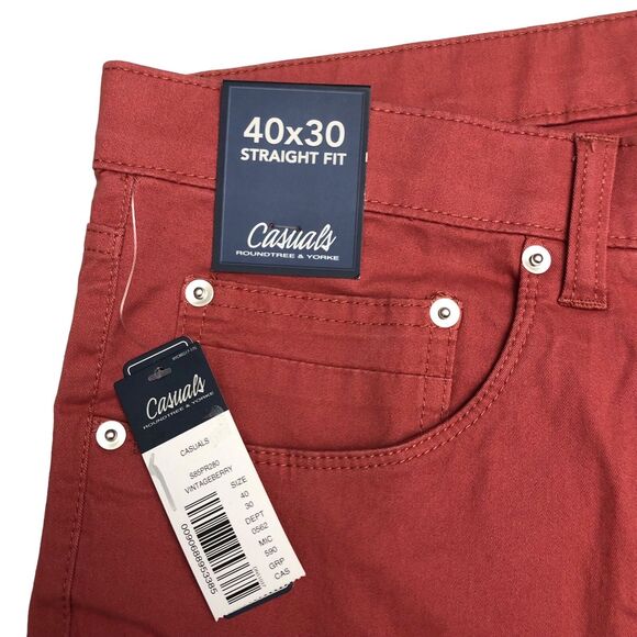Size 40x30 Roundtree & Yorke Stretch Pants Straight Fit Casual Berry Color Denim - Picture 9 of 12